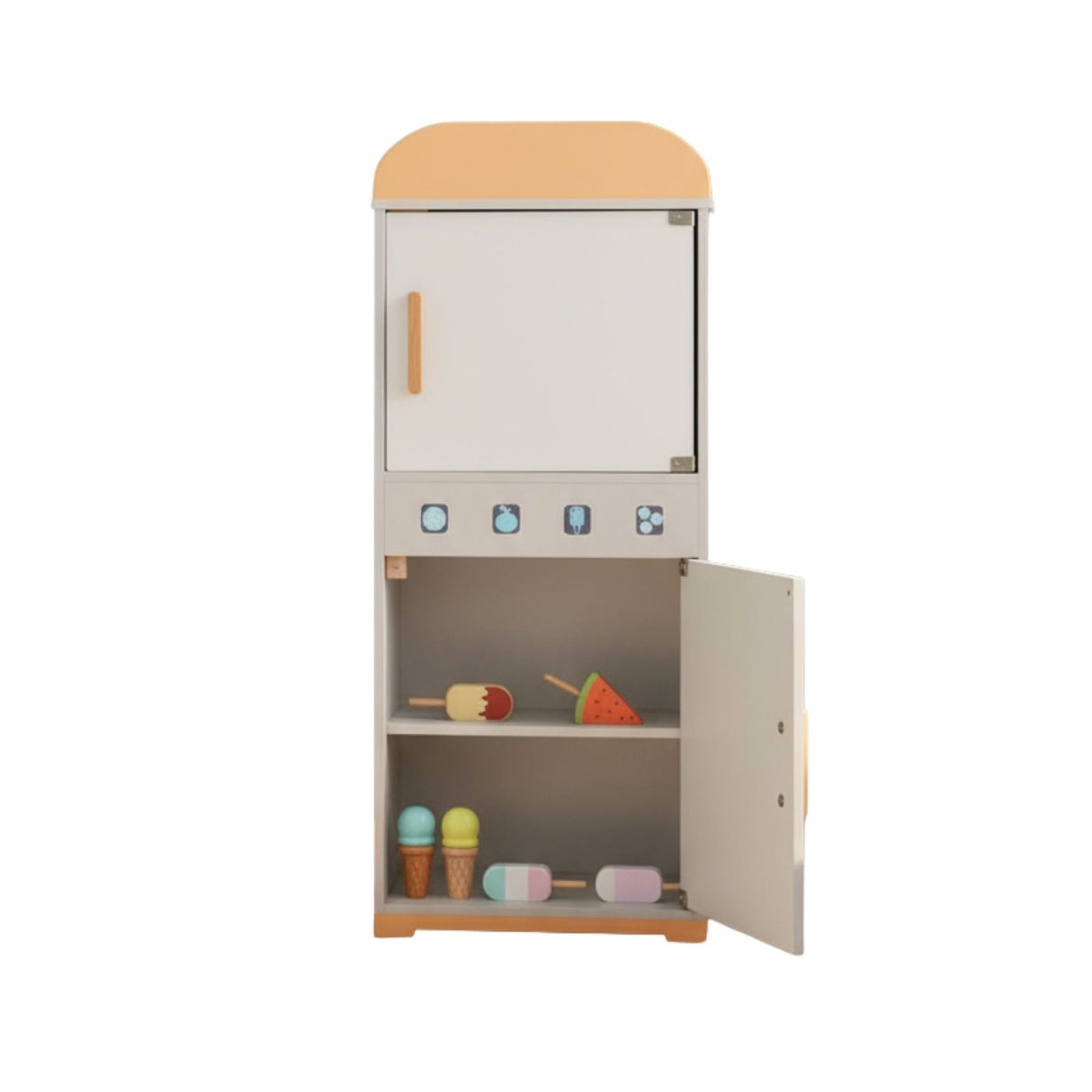 Kinder Spielhaus-Kühlschrank aus Holz mit Zubehör Kinderkühlschrank