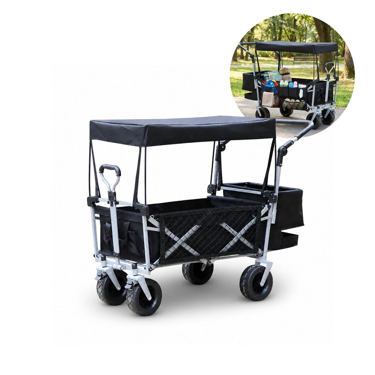 Bollerwagen mit Netztasche und Aufbewahrungstasche