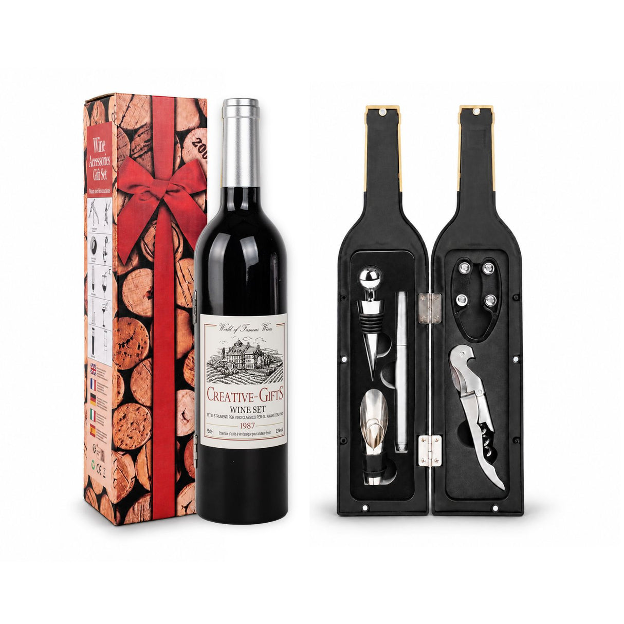 Flaschenöffner-Set Weinausgiesser Weinöffner Weinstopper Korkenzieher