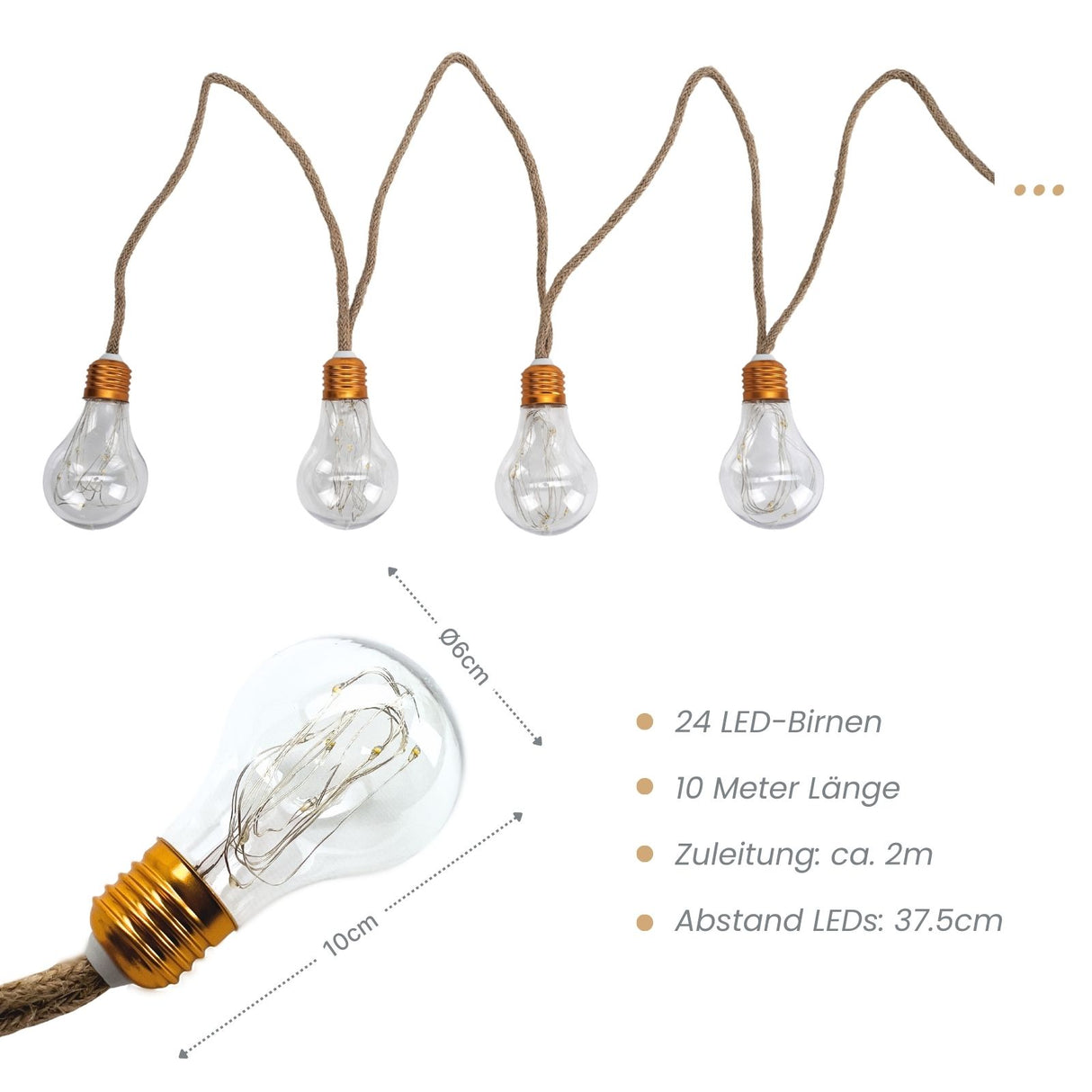 LED-Hanfseil-Lichterkette Lampe Gartenbeleuchtung Solar-Leuchtkette