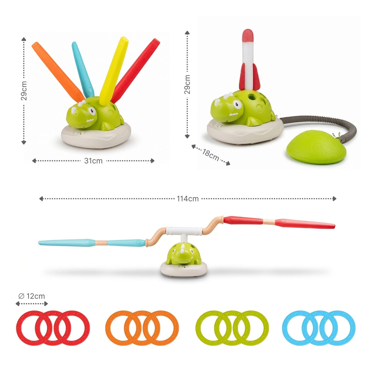 3in1 Geschicklichkeitsspiel für Kinder Ringwurf Hüpfspiel Raketenstart