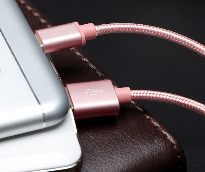 Anki Micro USB Metall Ladekabel Stoff Datenkabel 1m ROSÉGOLD