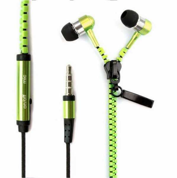 In Ear ZIPPER Headset mit Fernbedienung GRÜN für alle Android Smartphones