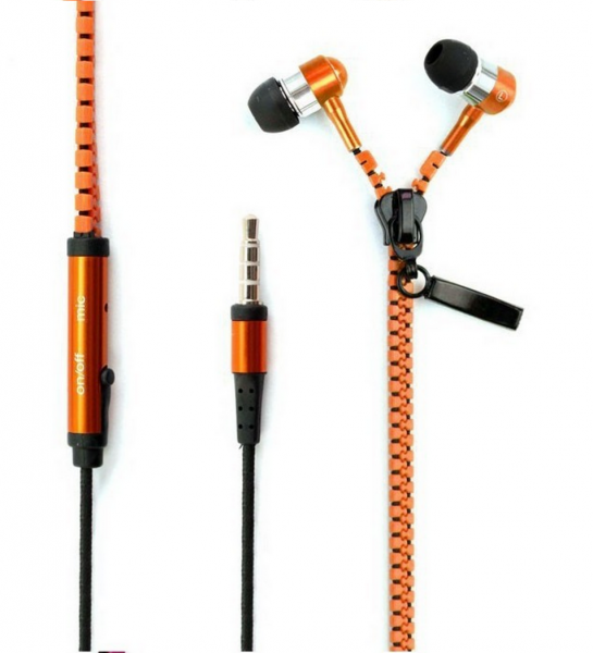 In Ear ZIPPER Headset mit Fernbedienung ORANGE für alle Android Smartphones