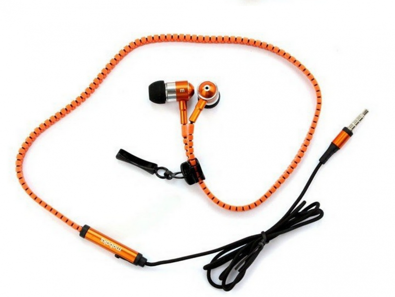 In Ear ZIPPER Headset mit Fernbedienung ORANGE für alle Android Smartphones