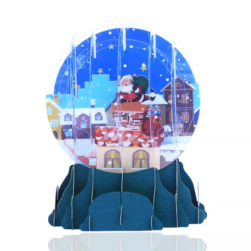 3D Weihnachtskarte Weihnachtsgruss Festtagskarte Schneekugel Blau