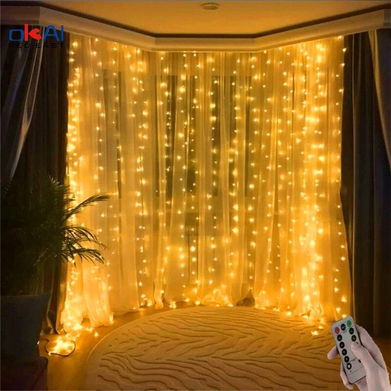 Lichterkette Lichtervorhang Dekoration Leuchtgirlande LED Warmweiss