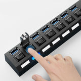 USB-Hub USB-A 3.0 7-Port Adapter mit Ein- u. Ausschalter und Licht