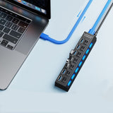 USB-Hub USB-A 3.0 7-Port Adapter mit Ein- u. Ausschalter und Licht