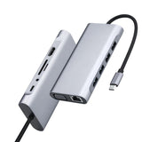 Dockingstation Multi USB-Hub USB-C 11in1 USB-A HDMI microSD/SD RJ45 AUX VGA