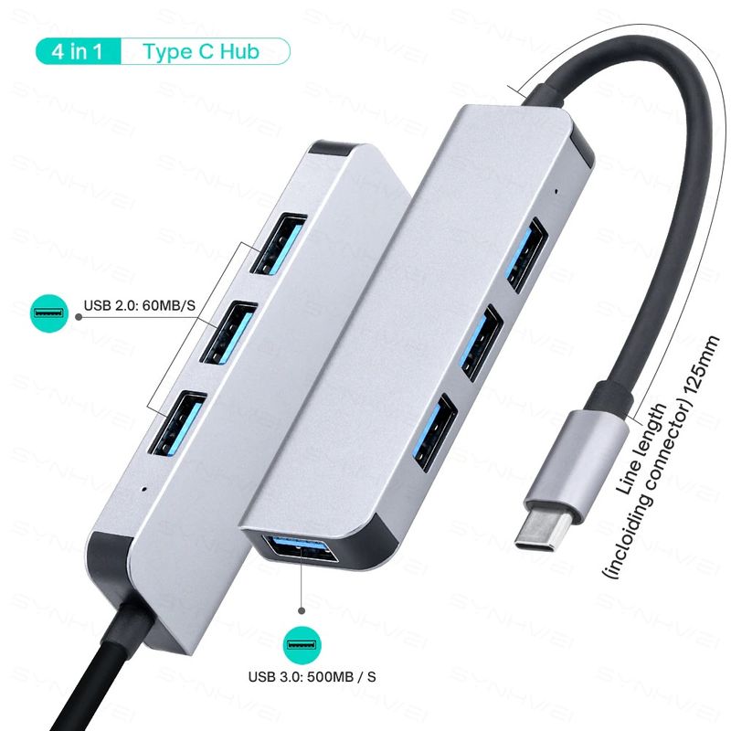 Dockingstation Multi USB-Hub USB-C 4in1 USB-A 3.0/2.0 4-port