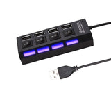 USB-Hub 2.0 4-Anschlüsse Adapter mit Ein- u. Ausschalter und Licht