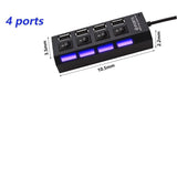 USB-Hub 2.0 4-Anschlüsse Adapter mit Ein- u. Ausschalter und Licht