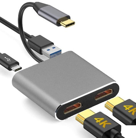 USB-Hub 4in1 USB-C in/out USB-A 3.0 2x HDMI 4K