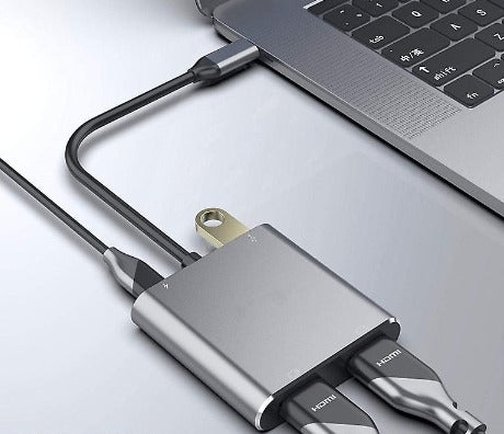 USB-Hub 4in1 USB-C in/out USB-A 3.0 2x HDMI 4K