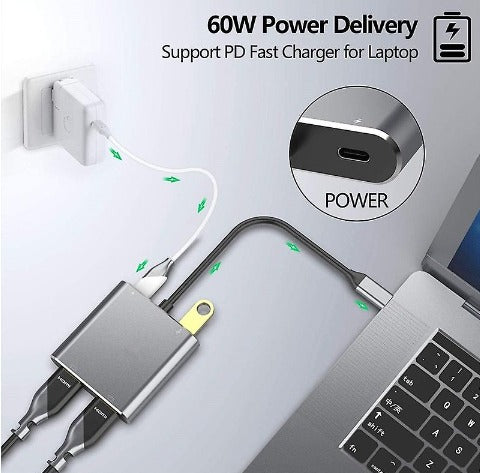 USB-Hub 4in1 USB-C in/out USB-A 3.0 2x HDMI 4K