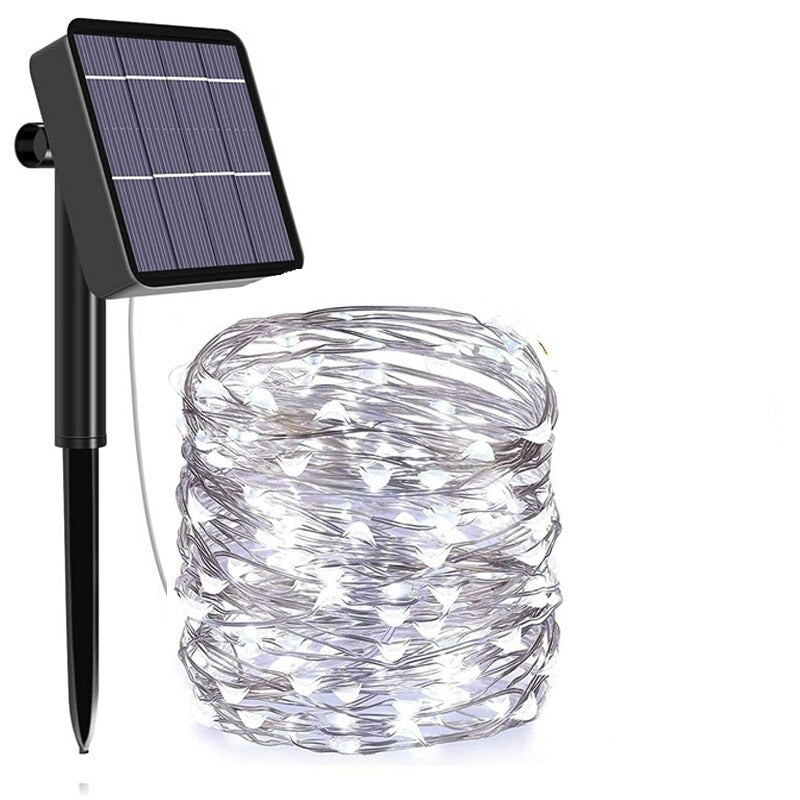 32m LED Solar-Lichterkette Leuchtgirlande Gartenbeleuchtung Kaltweiss