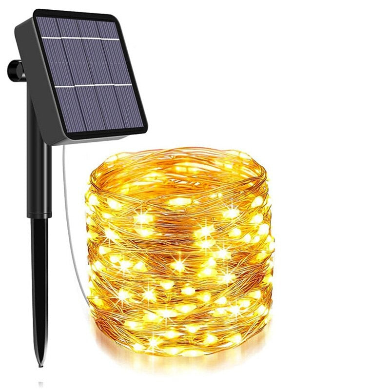 22m LED Solar-Lichterkette Gartenbeleuchtung Leuchtgirlande Warmweiss