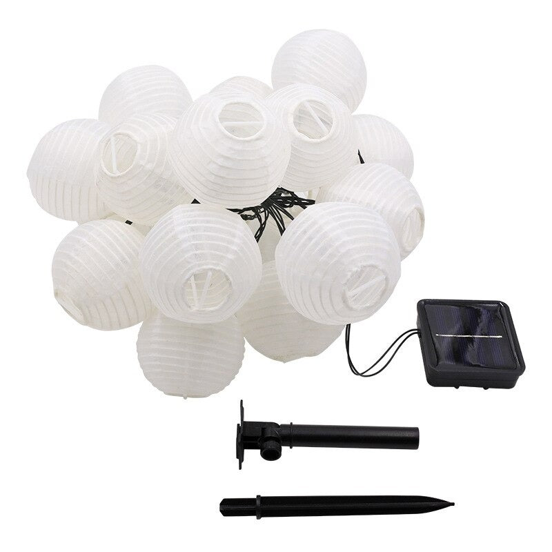 6.5m LED-Lichterkette Solar Lampion-Lichterkette Leucht-Girlande Weiss
