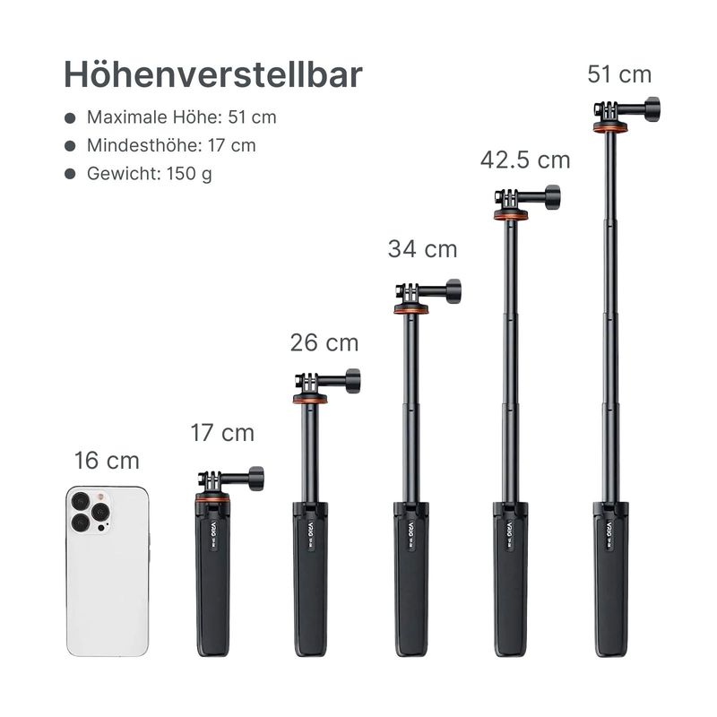 Selfie Stick Actioncam mit Stativ für GoPro DJI Insta360 Xiao Yi uvm