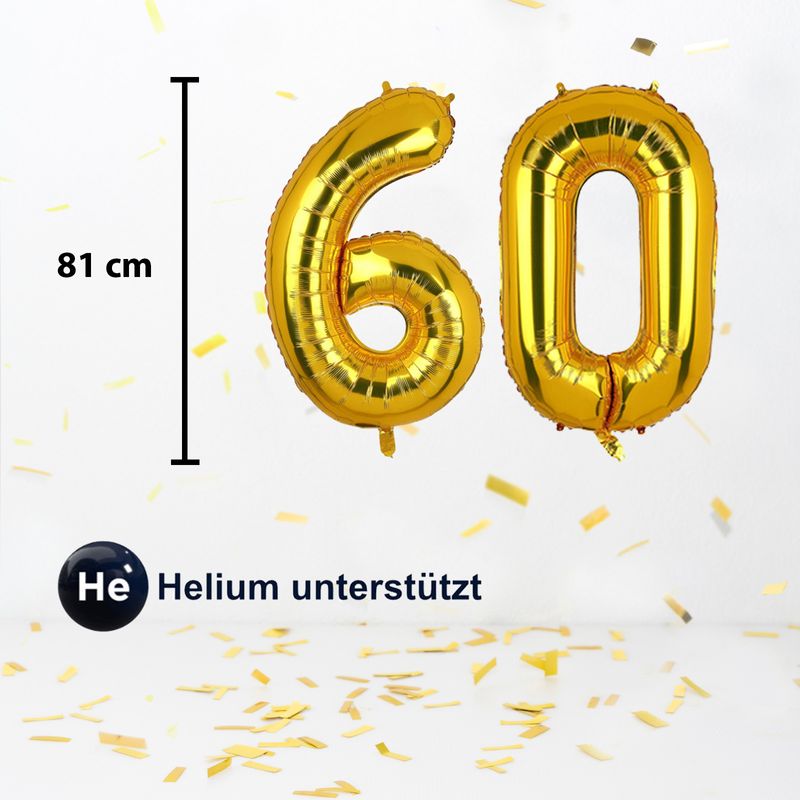 Folienballon Zahl 60 Golden Zahlenballon Heliumballon Luftballon 81cm