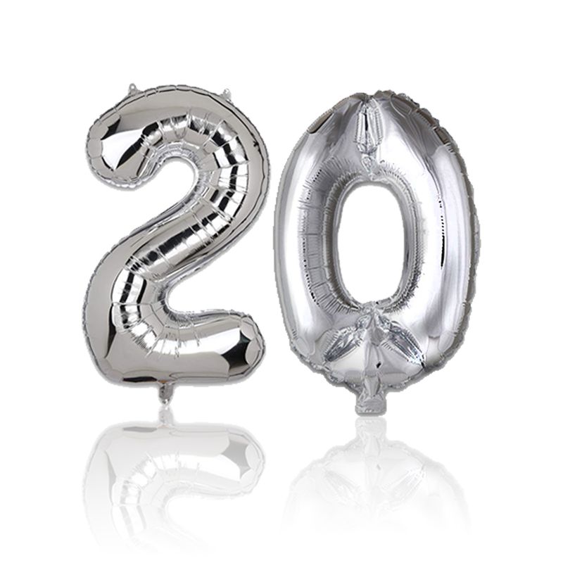 Zahlenballon Zahl 20 Folienballon Geburtstagsparty Ballon Silbrig 81cm