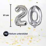 Zahlenballon Zahl 20 Folienballon Geburtstagsparty Ballon Silbrig 81cm