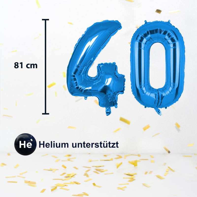 Zahlenballon Zahl 40 Blau Folienballon Luftballon Heliumballon 81cm
