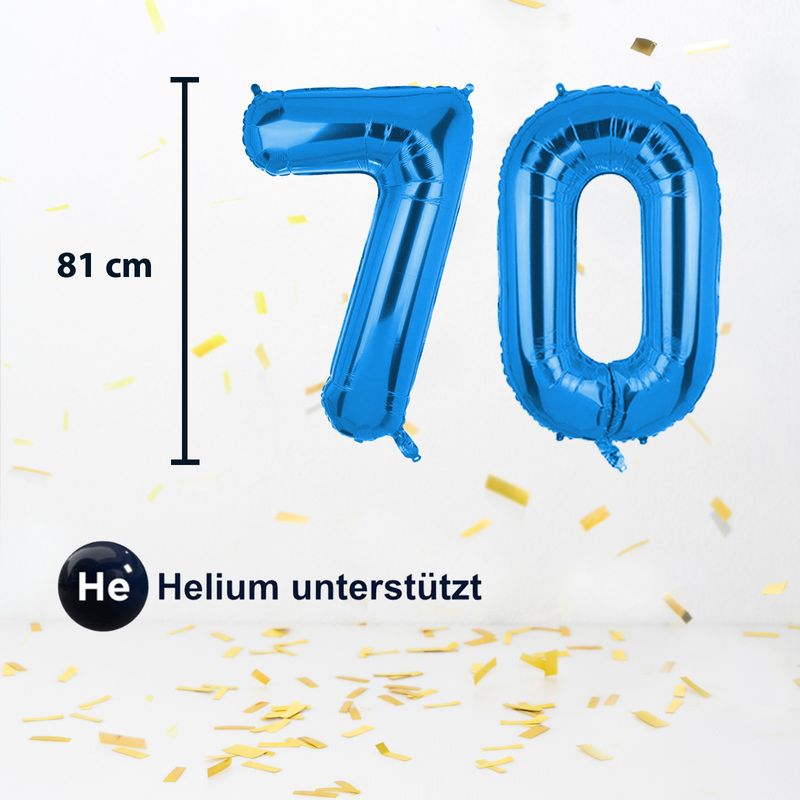 Zahlenballon Zahl 70 Folienballon Geburtstagsparty Ballon Blau 81cm