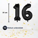 Zahlenballon Zahl 16 Folienballon Geburtstagsparty Ballon Schwarz 81cm