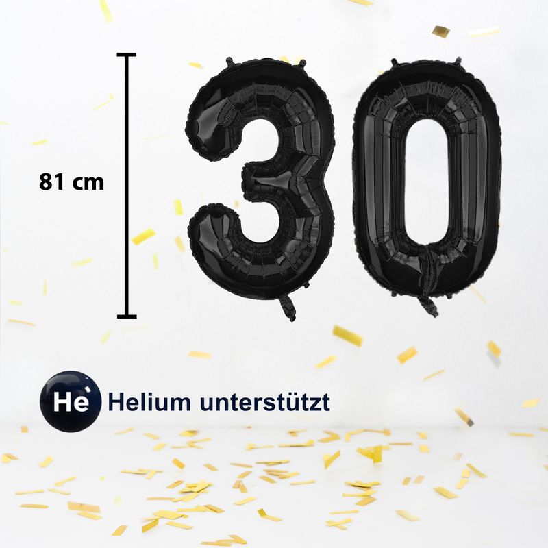 Folienballon Zahl 30 Zahlenballon Luftballon Heliumballon Schwarz 81cm