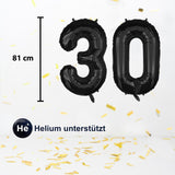 Folienballon Zahl 30 Zahlenballon Luftballon Heliumballon Schwarz 81cm