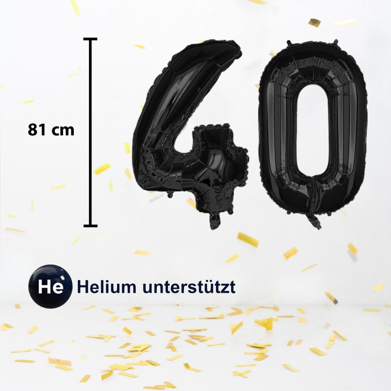Zahlenballon Zahl 40 Schwarz Folienballon Geburtstagsparty Ballon 81cm