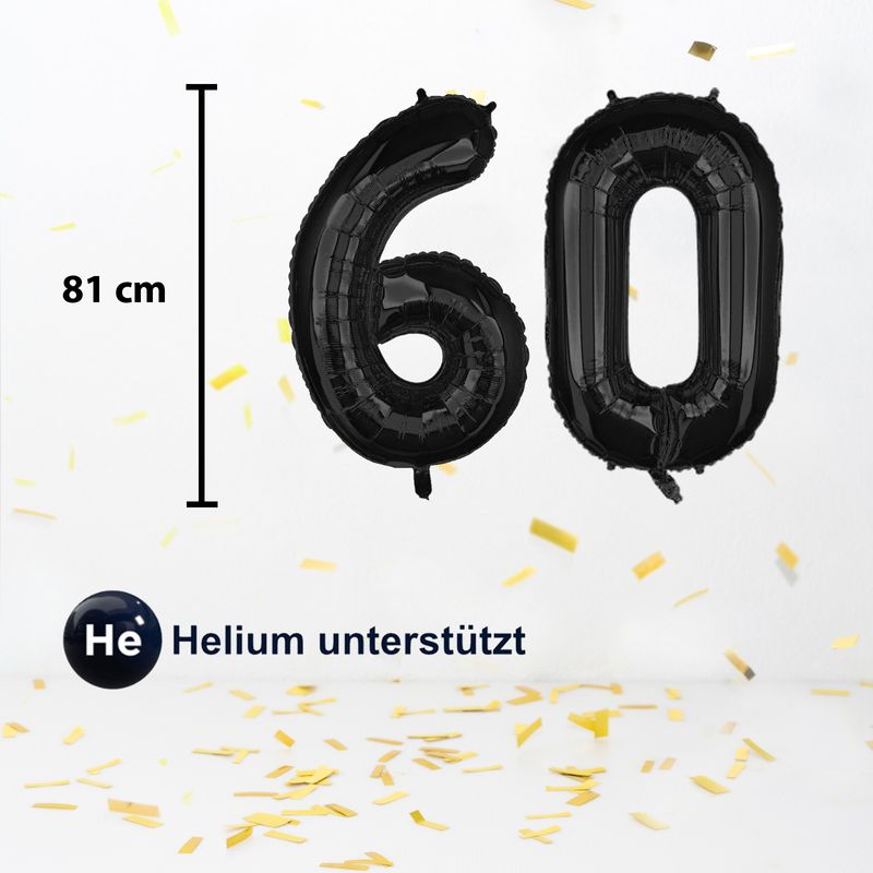 Folienballon Zahl 60 Schwarz Zahlenballon Luftballon Heliumballon 81cm