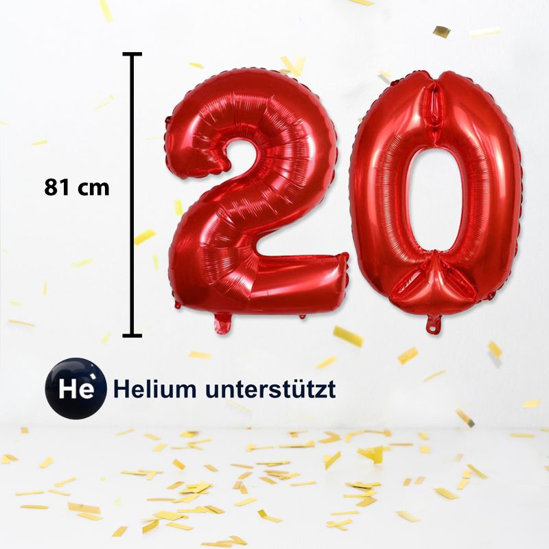 Folienballon Zahl 20 Zahlenballon Geburtstagsparty Ballon Rot 81cm