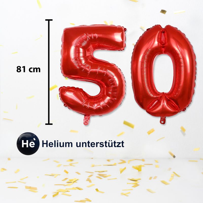 Folienballon Zahl 50 Zahlenballon Geburtstagsparty Ballon Rot 81cm