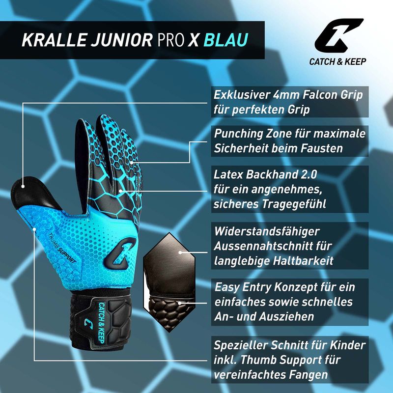 Fussballhandschuhe Kralle Junior Pro 3.0 Gr. 3 Blau Torwart Keeper Goalie Handschuhe