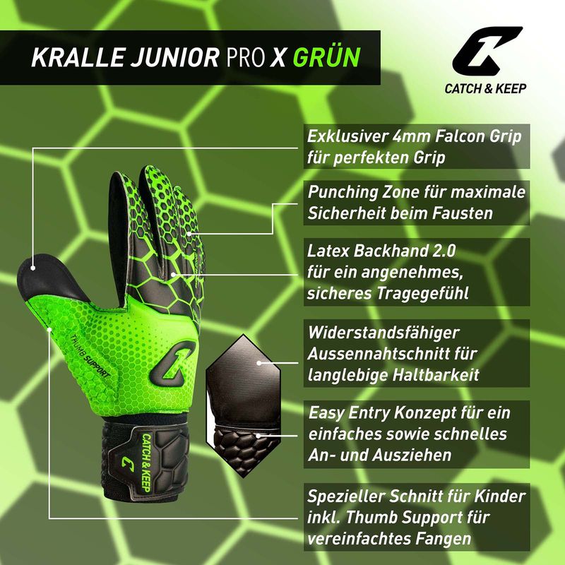 Fussballhandschuhe Kralle Junior Pro 3.0 Gr. 5 Grün Torwart Keeper Goalie Handschuhe