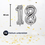 Zahlenballon Zahl 18 Folienballon Geburtstagsparty Ballon Silbrig 40cm