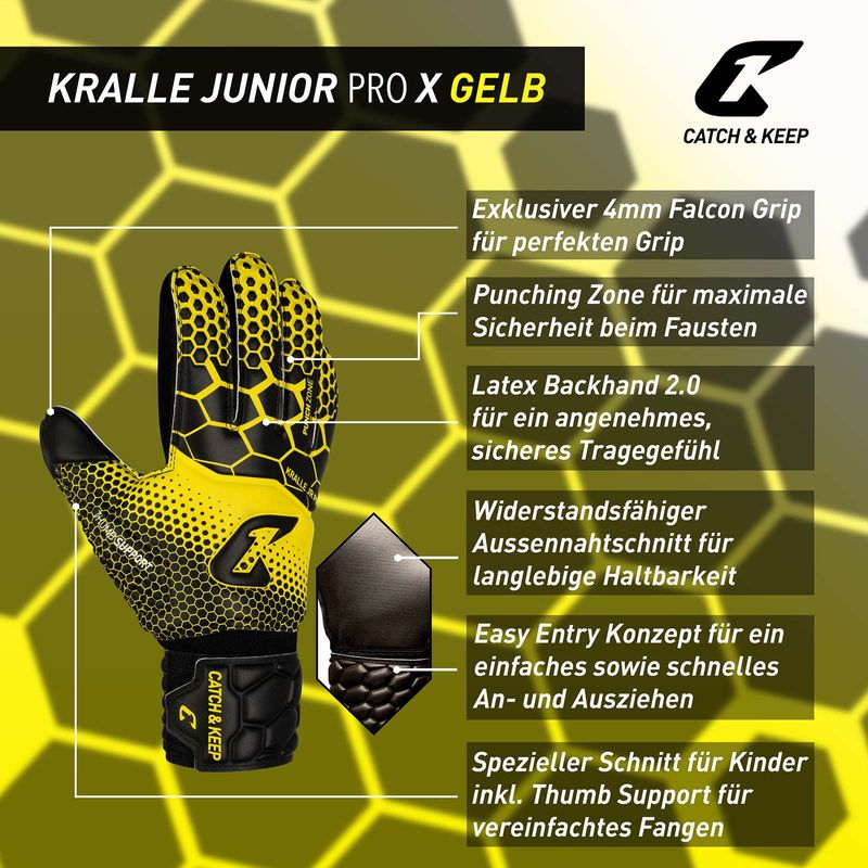 Fussballhandschuhe Kralle Junior Pro 3.0 Gr. 7 Gelb Torwart Keeper Goalie Handschuhe