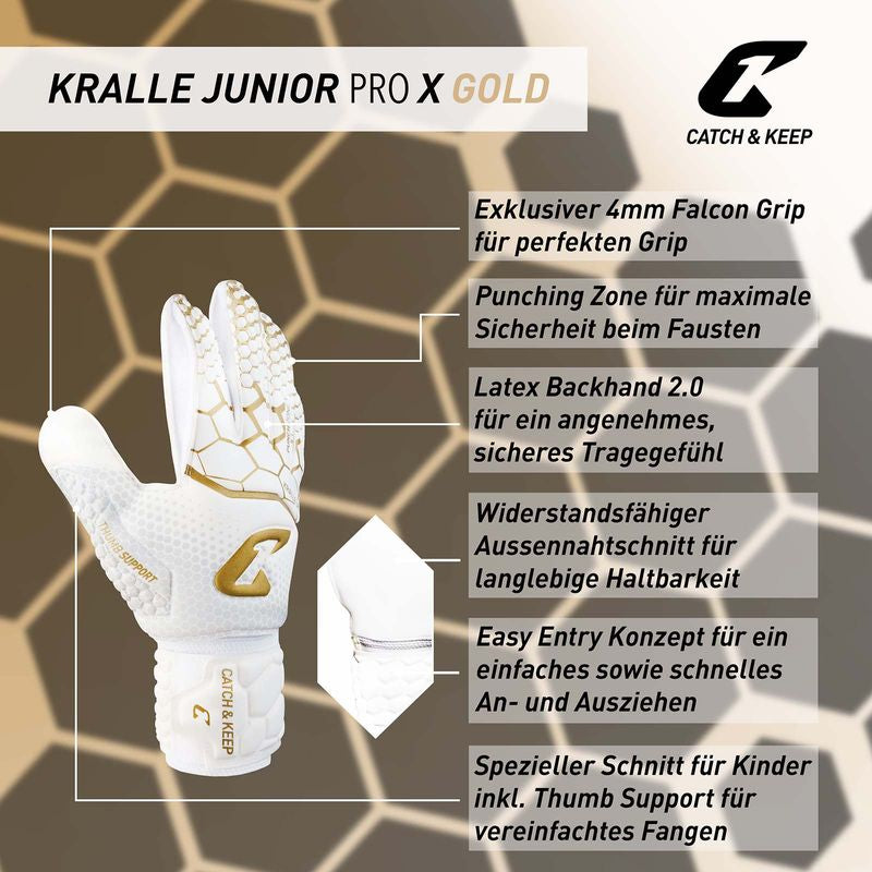 Fussballhandschuhe Kralle Junior Pro 3.0 Gr. 3 Golden Torwart Keeper Goalie Handschuhe