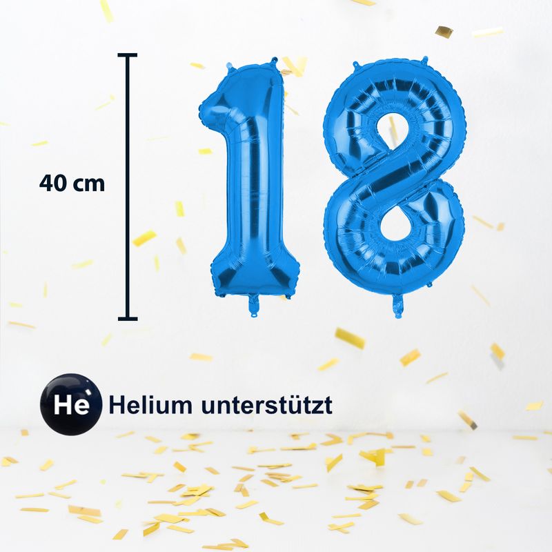 Folienballon Zahl 18 Zahlenballon Geburtstagsparty Ballon Blau 40cm