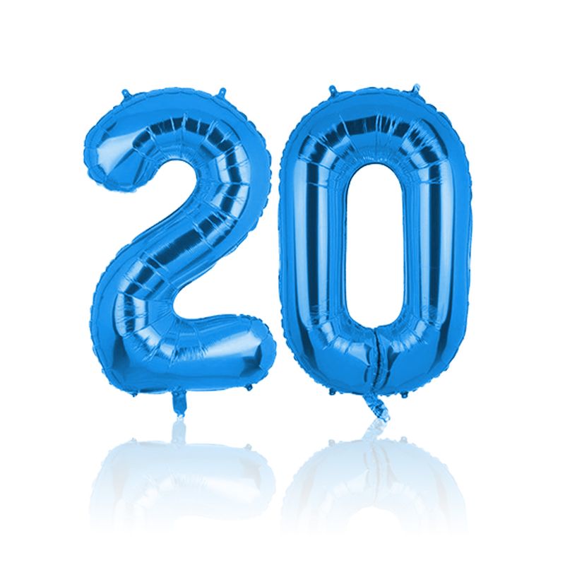 Zahlenballon Zahl 20 Folienballon Luftballon Heliumballon Blau 40cm