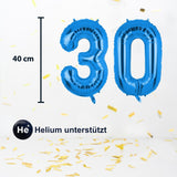 Folienballon Zahl 30 Zahlenballon Geburtstagsparty Ballon Blau 40cm