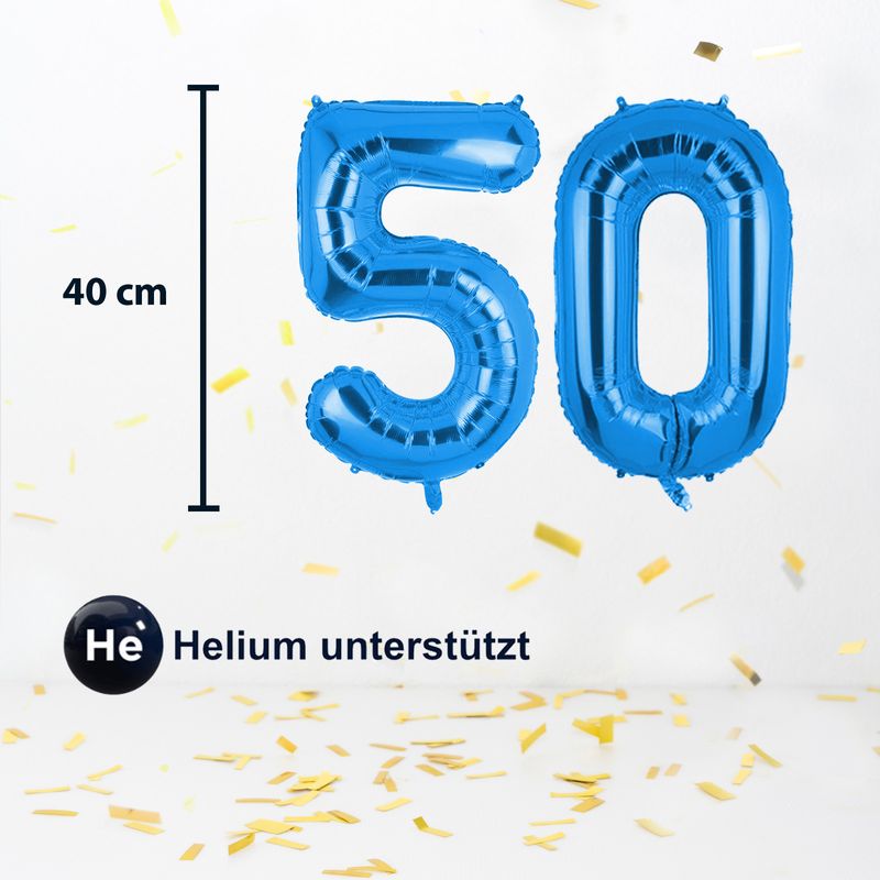 Folienballon Zahl 50 Blau Zahlenballon Geburtstagsparty Ballon 40cm