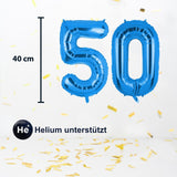 Folienballon Zahl 50 Blau Zahlenballon Geburtstagsparty Ballon 40cm