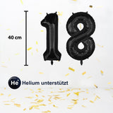Zahlenballon Zahl 18 Schwarz Folienballon Geburtstagsparty Ballon 40cm