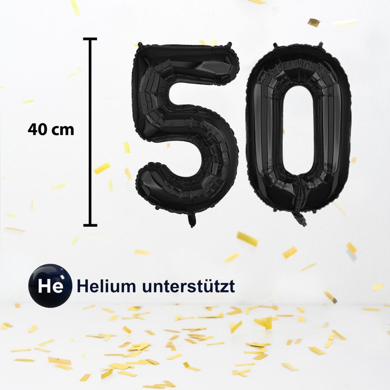 Zahlenballon Zahl 50 Schwarz Folienballon Geburtstagsparty Ballon 40cm