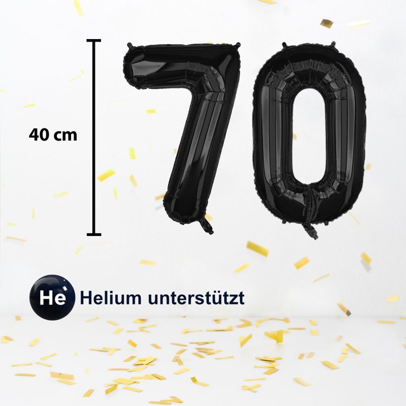 Zahlenballon Zahl 70 Folienballon Geburtstagsparty Ballon Schwarz 40cm
