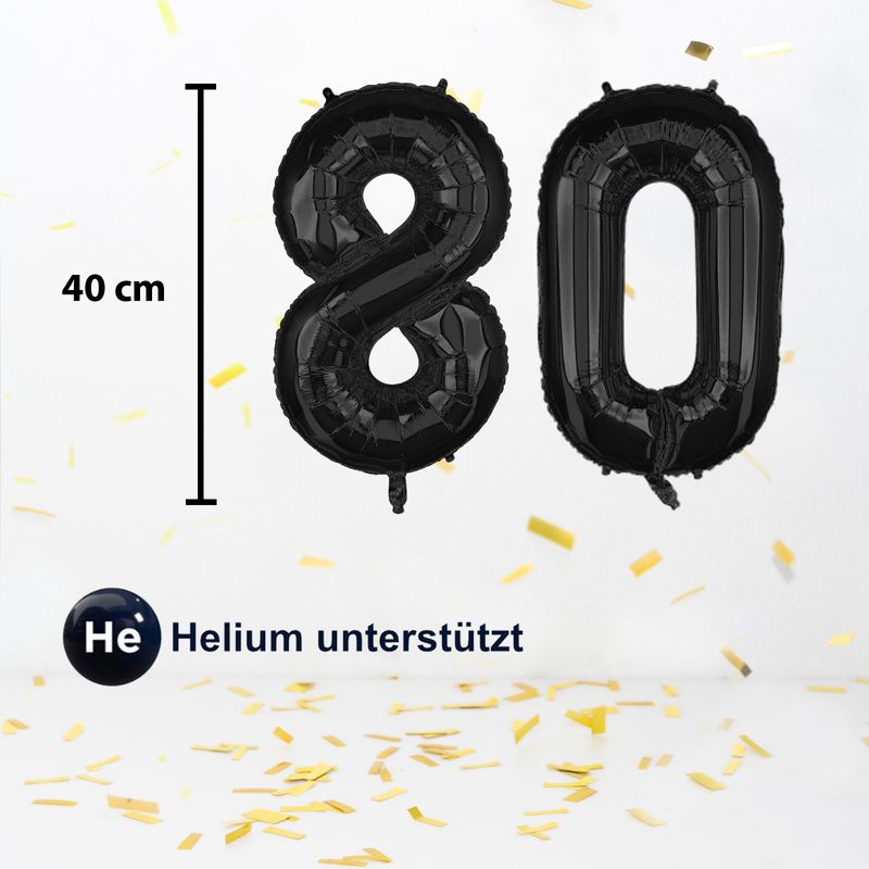 Folienballon Zahl 80 Zahlenballon Luftballon Heliumballon Schwarz 40cm